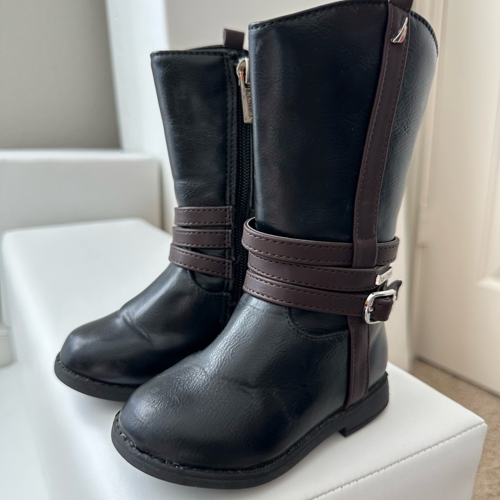 Náutica toddler girls Black and Brown Buckle Boots